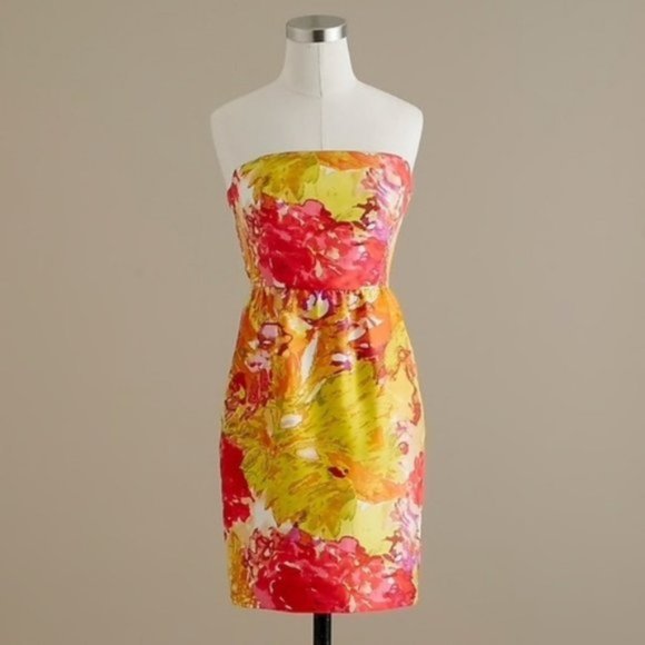 J. Crew Strapless Silk Floral dress size 2 (I2) - Picture 3 of 5